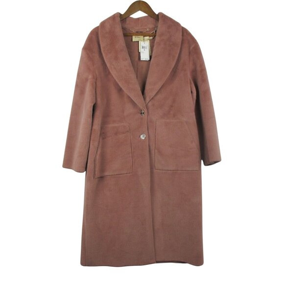 Elie Tahari Womens Mauve Faux Fur Coat Overcoat Size S Midi NWT Classic $298 - Picture 2 of 8